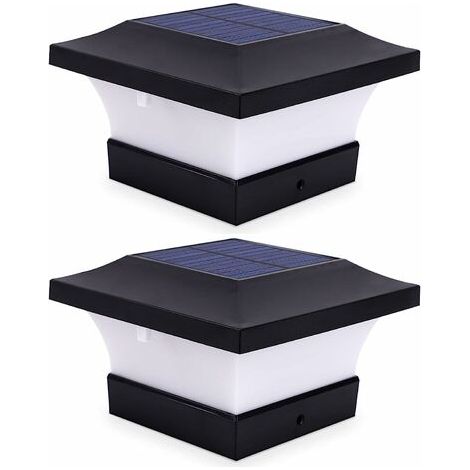 Lot de 2 lampes solaires pour poteau d'extérieur pour éclairage de pont de clôture, éclairage solaire LED haute luminosité 6000 K blanc pour poteaux 4 x 4, 5 x 5 ou 6 x 6 (1/5)