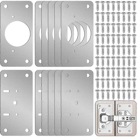 Kit de réparation de charnières (lot de 12) - Plaque de réparation pour charnières de porte de placard - Plaque de fixation pour charnières de placard de cuisine (1/5)