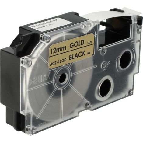 vhbw Label Tape compatible with Casio KL-750E, KL-8200, KL-8100, KL-7400, KL-820, KL-780 Label Printer 8m x 12 mm, Black on Gold (1/4)