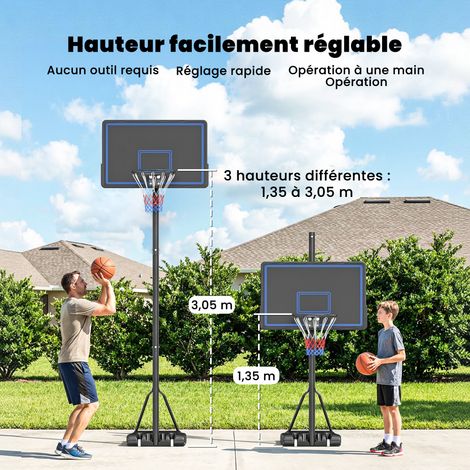 Panier De Basket SPORTNOW – Hauteur Réglable 2,35-3,05 M, Panneau Incassable, Base Lestée (eau/sable 65/75 Kg), Roulettes, Adulte/ado