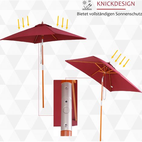 Parasol rectangulaire 200x150x235 cm, pliable, inclinable 3 positions, imperméable, anti-UV pour plage, balcon, terrasse, jardin, couleur bordeaux (1/4)