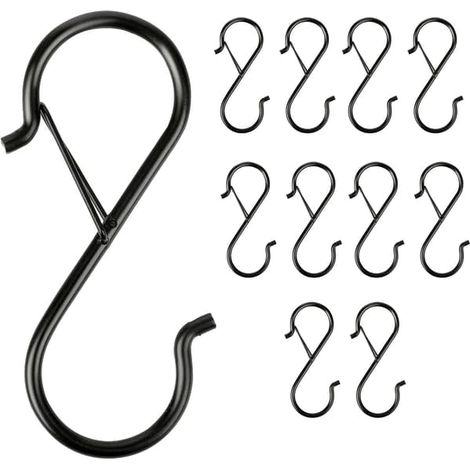 Crochets en S avec boucle de sécurité, 8,9 cm, crochets de suspension robustes en métal, forme en S pour ustensiles de cuisine, casseroles, tasses, plantes, sacs, chapeaux, armoire, noir (1/5)
