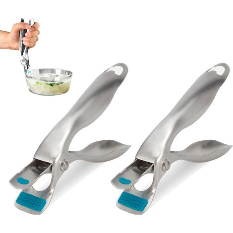 Lot de deux pinces anti brûlure en acier inoxydable pour soulever les assiettes chaudes accessoire de cuisine pour plats au four (1/5)