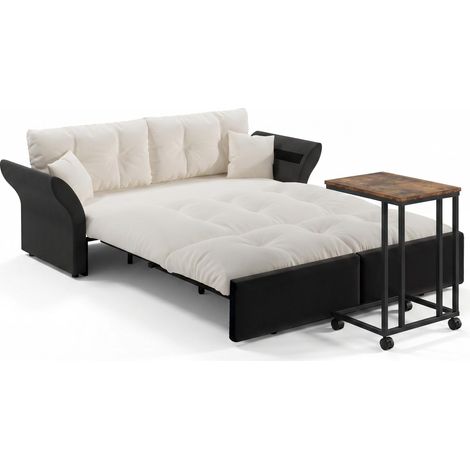 FurnitureR Wohnzimmer Set Schlafsofa 3 in 1 cremeweiß Stoff schwarzes Metallgestell mit mobilem Beistelltisch Rollen Couch Bettfunktion kleines Wohnzimmer (1/5)