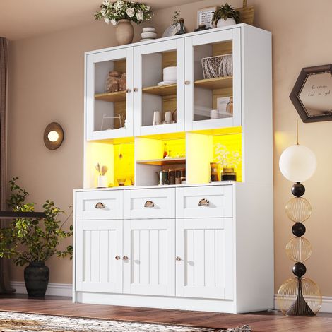 Aparador vitrina con LED y cajones blanco OKMYHOME (1/5)