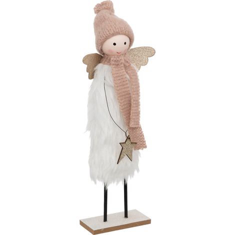 Déco de Noël Ange en textile avec Étoile en bois pailleté H 31 cm - Feeric Christmas