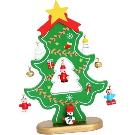 Decoración de mesa de madera, árbol de Navidad, centro de mesa, artesanía hecha a mano, decoración navideña para estantería, armario, escritorio, verde (1/5)