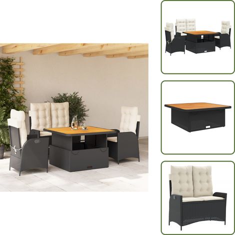 Table de jardin - vidaXL Ensemble à manger de jardin 4 pcs avec coussins noir - Chaise inclinable (1/5)