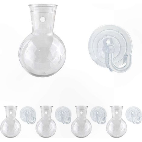 Blumenwandhalterung mit Saugnapf, transparente Hängevase für Pflanzen und Blumen, Wanddekoration ohne Bohren, Saugnapfbefestigung, ideal für den Innenbereich, Klarglas, Hängemodell, vielseitig einsetz (1/2)