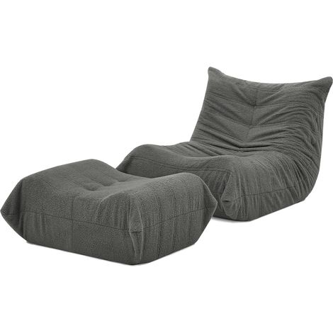 Sillón lazy con respaldo y reposapiés de espuma con acabado teddy gris HOMVRA (1/5)