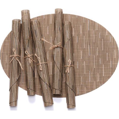 Set de table ovale – lot de 6 vinyle lavable – résistant chaleur et antidérapant – écologique – pour cuisine et table – Marron clair (1/5)