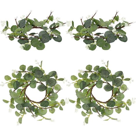 Petites couronnes de bougies en eucalyptus, anneaux de bougies verts pour la décoration, 20 pièces (1/5)