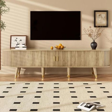 Meuble TV - KOMHTOM - 175 cm - Portes coulissantes - Grand rangement - Chêne (1/5)
