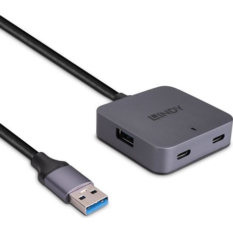 Hub USB Lindy 3.2 Gen 1 Type-A 5000 Mbit/s Nero Grigio, 43388 (1/4)