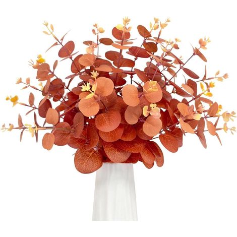 30x Künstliche Eukalyptus Zweige Deko Herbst 31cm Orange Stoff & Draht (1/5)