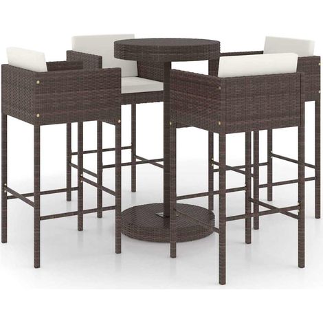 Set da Bar da Giardino 5 pz  Salotto da Giardino con Cuscini in Polyrattan Marrone (1/5)