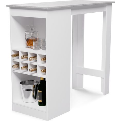 Klarstein Bartisch, Stehtisch für Küche, 110cm Massivholz Tisch, Bistro & Bar Stehtisch Rechteckig, Kleiner Holz-Bartisch, Hochtisch mit 3 Verstellbaren Regalen, Melamin Beschichtung, Esstisch Klein
