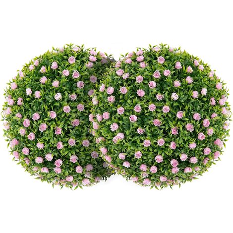 COSTWAY Set di 2 Palla Topiaria con Fiori Finti 37 cm per Vaso, Sfera di Fiori Sintetica in PE da Giardino, Palline di Bosso Artificiali Decorative Realistico Arredamento da Interno ed Esterno