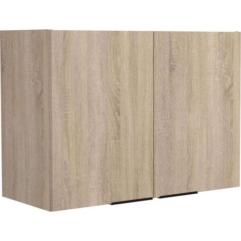 Módulo Cocina Arko Superior Estilo Industrial en Color Roble Áspero y Negro 2 Puerta y 1 Estante Interno 80x58x36 cm