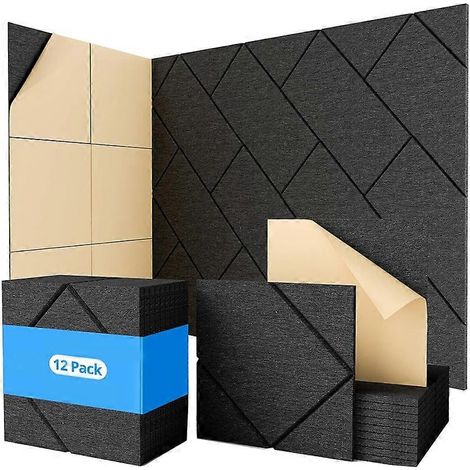 Lot de 12 panneaux muraux insonorisants autocollants, 30,5 x 30,5 x 1 cm, panneaux acoustiques pour murs (1/5)