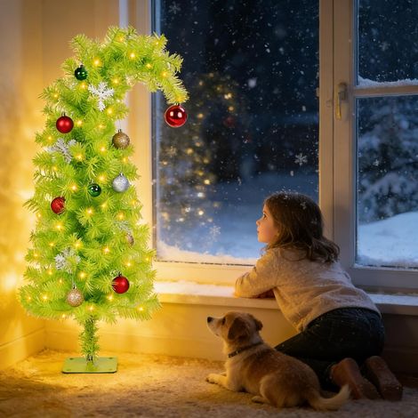 Sapin de Noël Artificiel Pré-Éclairé 90cm avec 150 LED Chaudes et Décorations Incluses, Arbre de Noël Pliable avec Boules et Accessoires, Support Métallique, Décoration Festive Complète pour Maison (1/5)