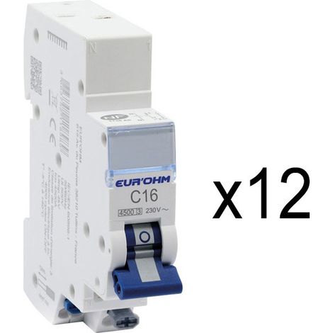 12 disjoncteurs 1P+N 16A courbe C connexion rapide/rapide (20316x12) (1/2)