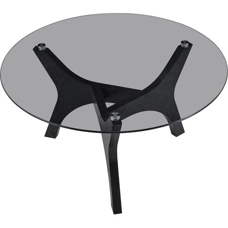 Table basse ronde 80 cm en verre résistant avec cadre en bois noir pour salon et bureau (1/5)