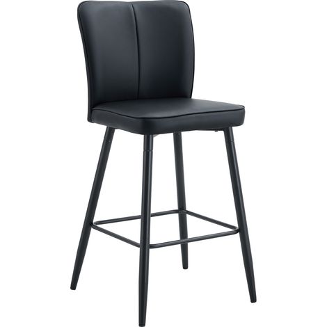 ELVMI Lote de 2 Taburetes de Bar con Respaldo Ergonómico, Reposapiés y Patas Ajustables, Metal y PU, Negro (1/5)