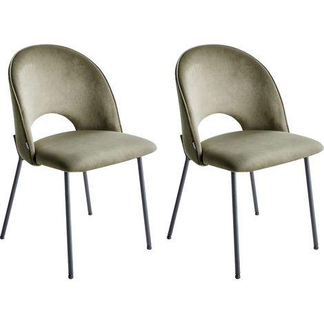 Conjunto de 2 sillas de comedor patas negras retro glamour de terciopelo verde Covelo
