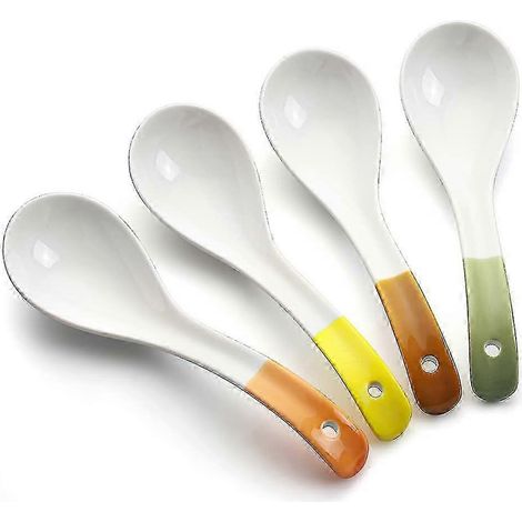 Cuillères à soupe chinoises, cuillères à ramen en céramique de 15,7 cm, cuillères à soupe rétro en porcelaine, cuillères à soupe asiatiques créatives pour ramen, pho et céréales, ensemble VTL (1/4)