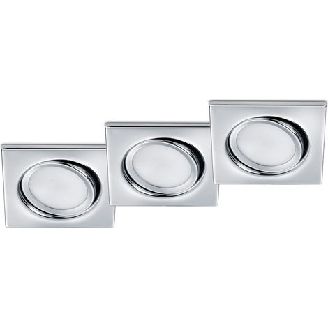 Eckiger LED Einbaustrahler Decke 3er Set Spot schwenkbar Chrom glänzend 5 Watt