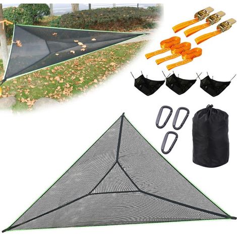 Dreieckige Camping-Hängematte für den Außenbereich, tragbare Baumhängematte mit 3 Spanngurten mit Ratsche und Netztasche, 400 x 400 x 400 cm