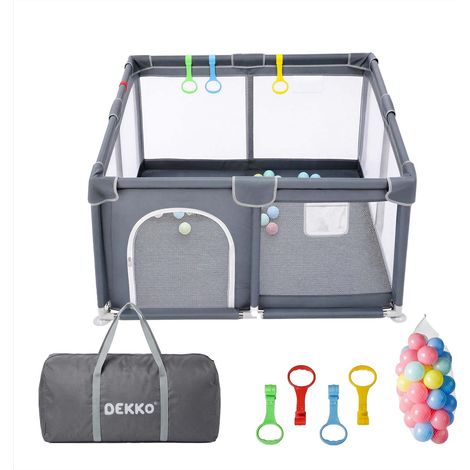 Dekko Baby Playpen 127x127cm Play Mat with 50 Ocean Balls Safe Easy Storage Grey (1/5)