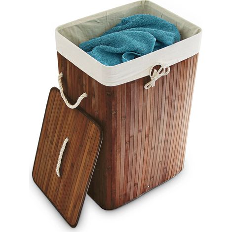 Relaxdays Wäschekorb Bambus, mit Deckel, rechteckig, XL, 83 L, faltbarer Wäschesammler, HBT 65,5 x 43,5 x 33,5 cm, braun