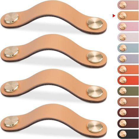 4er-Set Möbelgriffe aus Leder, Schranktürknöpfe, Schubladenknöpfe aus Leder, Vintage-Möbelgriffe für Schränke, Kommoden, Küche, Badezimmer (Beige, 128 mm) (1/5)
