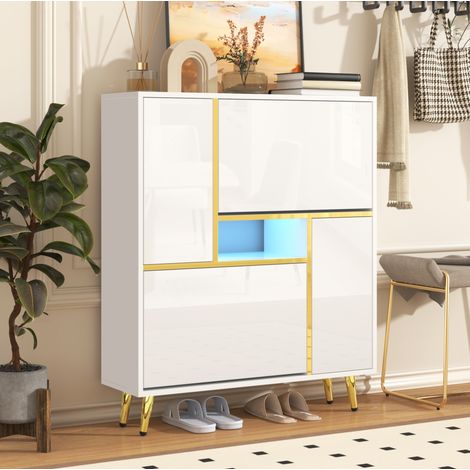 Zapatero blanco con frente brillante, LED 16 colores, 80 x 25 x 96 cm HAVRYA (1/5)