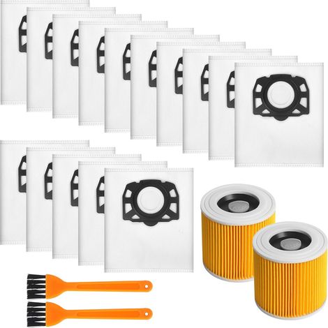 19-teiliges Set – 15 Staubsaugerbeutel + 2 Filter + 2 Filterbürsten, für Kärcher KFI 357, WD 2 Plus, WD2, WD3, KWD 1-3, SE4002, SE4001, – Filter 2.863-314.0 für Kärcher WD2, WD3 Zubehörset