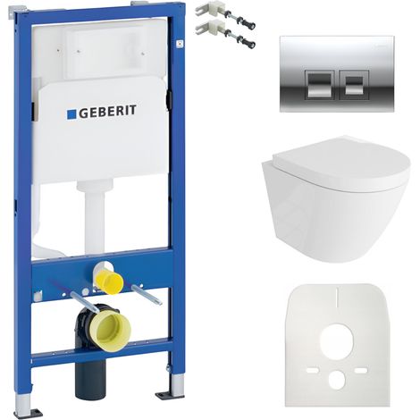 GEBERIT WC Set mit Vorwandelement, Wand-WC und Spülknopf (1/5)