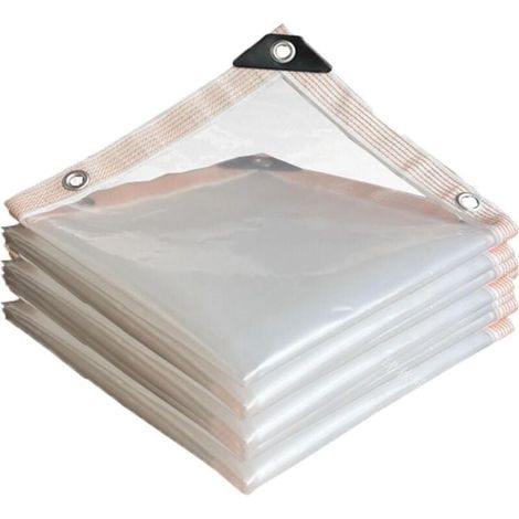 Bâche transparente de 3 m de large sur 3 m de long, imperméable à 90 %, idéale pour clôture de jardin, avec coins renforcés et œillets en aluminium. Convient pour balcon, clôture ou serre. Film plasti (1/4)