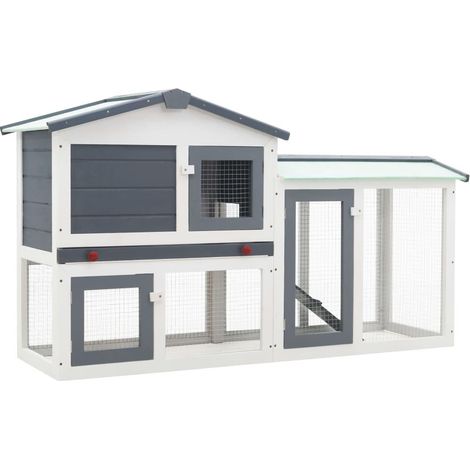 Clapier large d'extérieur 145 x 45 x 85 cm bois gris et blanc (1/5)