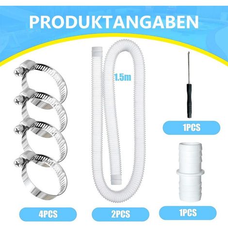 2 Stück 32-mm-Poolschlauch für Poolpumpen, 150 cm langer Schwimmbadschlauch, UV- und chlorbeständig, flexibel für Poolpumpen, mit Sicherheitsclip (1/4)
