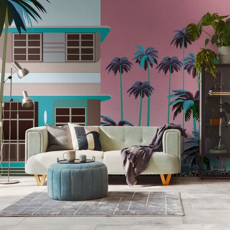 A.S. Creation Livingwalls Fototapete The Wall III 398931 Eine Rolle Ein Motiv 371 x 280 cm Blau Pink Braun (1/4)
