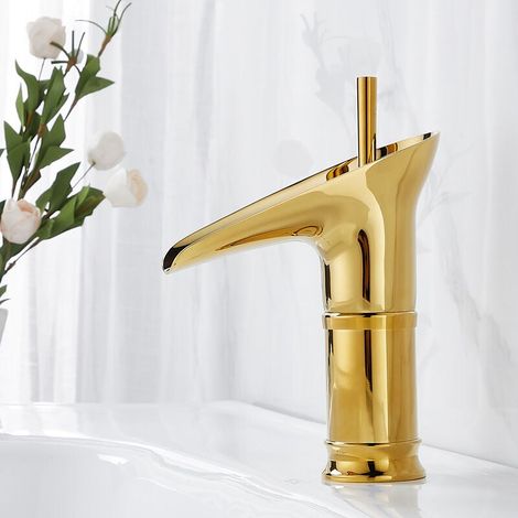 Premium Brand Golden Copper Basin Faucet Creative Wine Glass Shape Design Universal Lever Control Ideal for Bathroom Toilet MUMU (1/4)