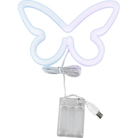 lumineuse néon papillon rose et bleue LED alimentation USB