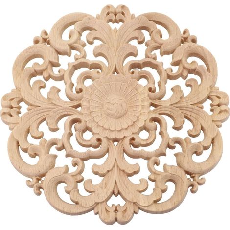 Élégante sculpture sur bois ronde pour décoration d'intérieur, parfaite pour les portes et les meubles (20 cm de diamètre) (1/5)