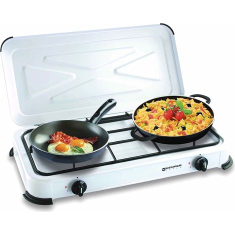 Kemper – Réchaud à gaz portable 2 feux 2600W – Acier inoxydable – Couvercle amovible – Pour gaz butane ou propane – Dimensions 600 x 330 x 90 mm (1/10)