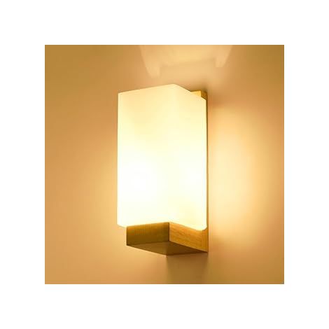 Comely Applique Murale Intérieure Bois, Moderne E27 Lampe Murale Design Minimaliste, Abat-jour en Verre Applique Murale pour Chambre Salon Couloir Café Décoration Intérieure (1/5)