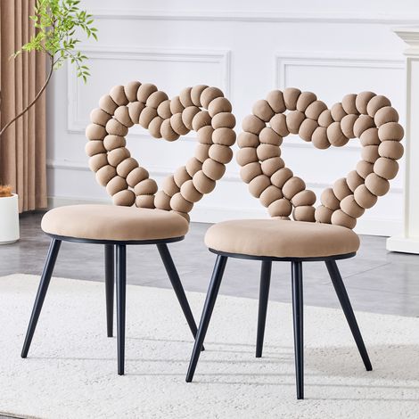 Set di 2 sedie da pranzo 45x41x81cm con schienale a forma di cuore in velluto, stile moderno e lussuoso per sala da pranzo, soggiorno e camera da letto, colore marrone