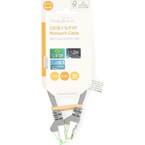 Nedis Cat 8.1-Netzwerkkabel / S/FTP / RJ45 Stecker / RJ45 Stecker / 0.25 m / Rund / LSZH / Grau / Label