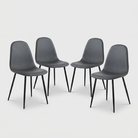 Set di 4 sedie in metallo con seduta imbottita similpelle Alba - Grigio